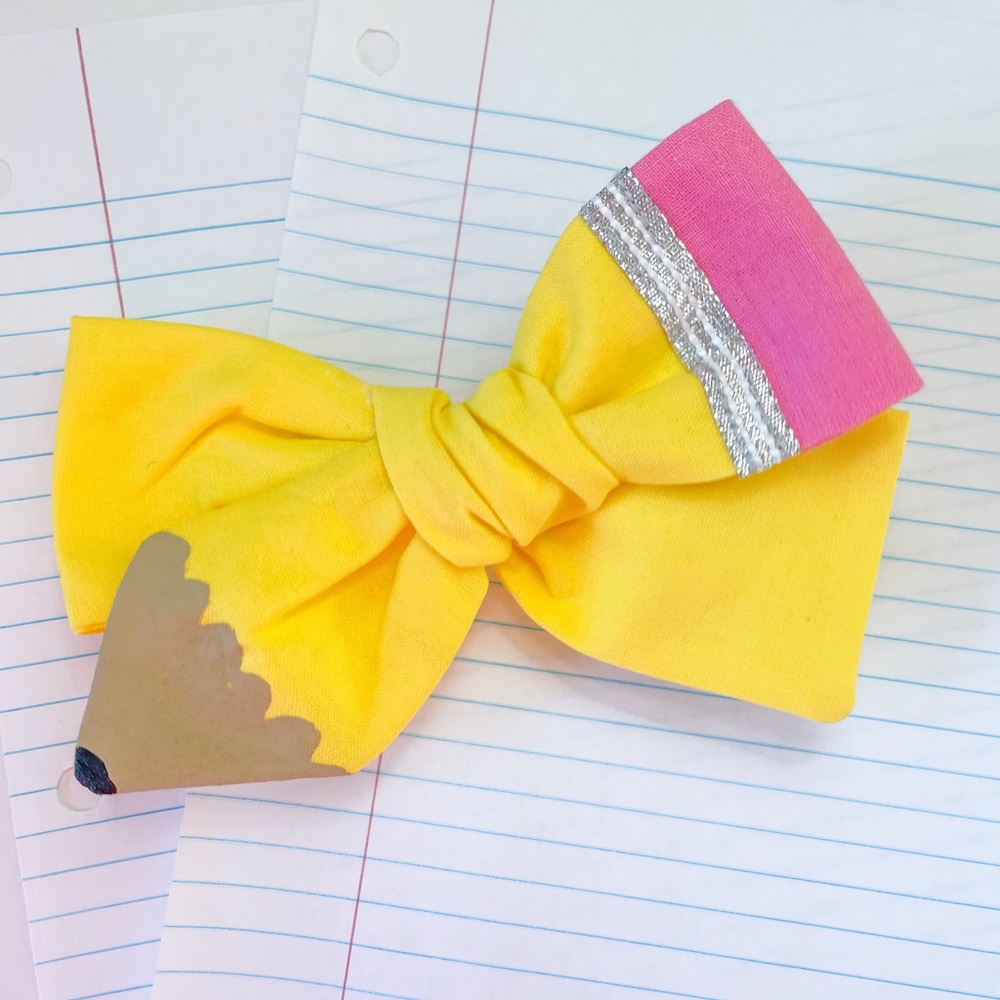 Toddler & School Age Girls Yellow Pencil Hair Bow | Back to School Bow | Cute